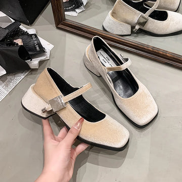 Xajzpa Spring Autumn Women's Luxury Mary Jane Shoes Square Toe Shallow Buckle Ladies Elegant Sole Ballte Shoes Casual Loafers Shoes